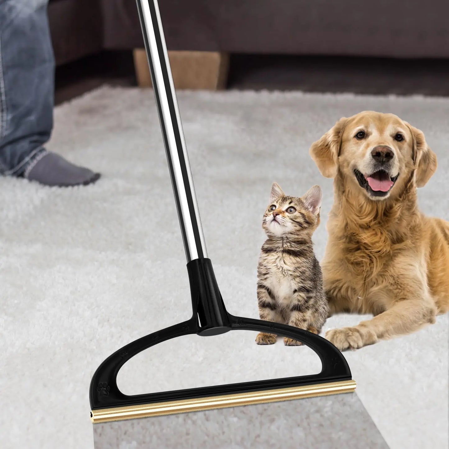 Carpet Rake for Pet Hair Removal Reusable Pet Hair Removal Broom with 56” Long Handle Carpet Cat Dog Hair Remover Tool Carpet Scraper for Rugs Mats Couch Furniture