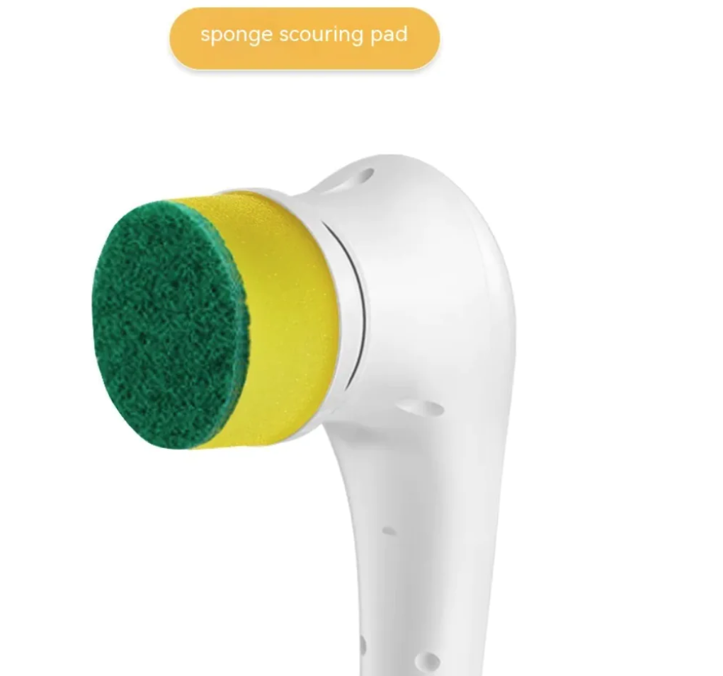 Electric Handheld Scrubber with 5 Brush Heads - 30W USB Rechargeable Cleaning Tool for Kitchen & Bathroom