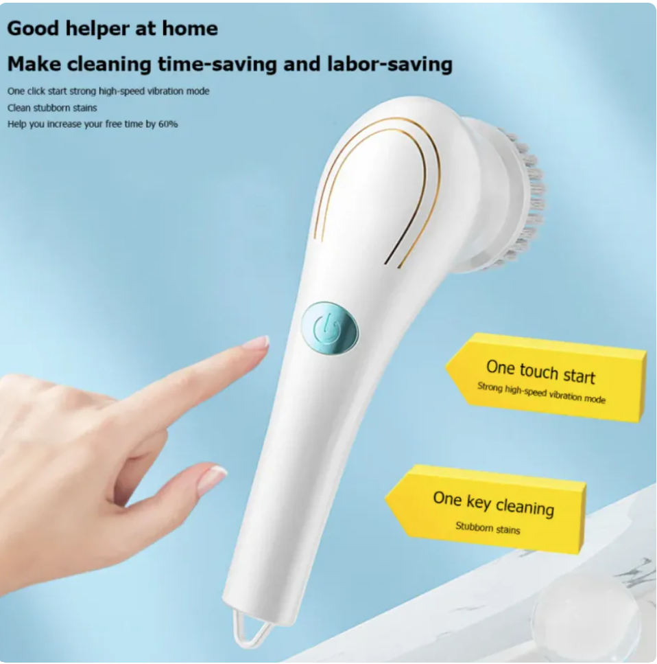 Electric Handheld Scrubber with 5 Brush Heads - 30W USB Rechargeable Cleaning Tool for Kitchen & Bathroom