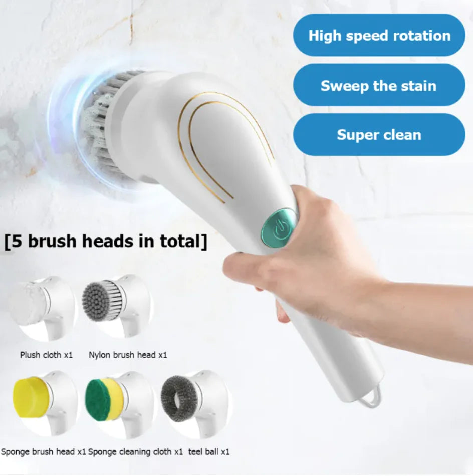 Electric Handheld Scrubber with 5 Brush Heads