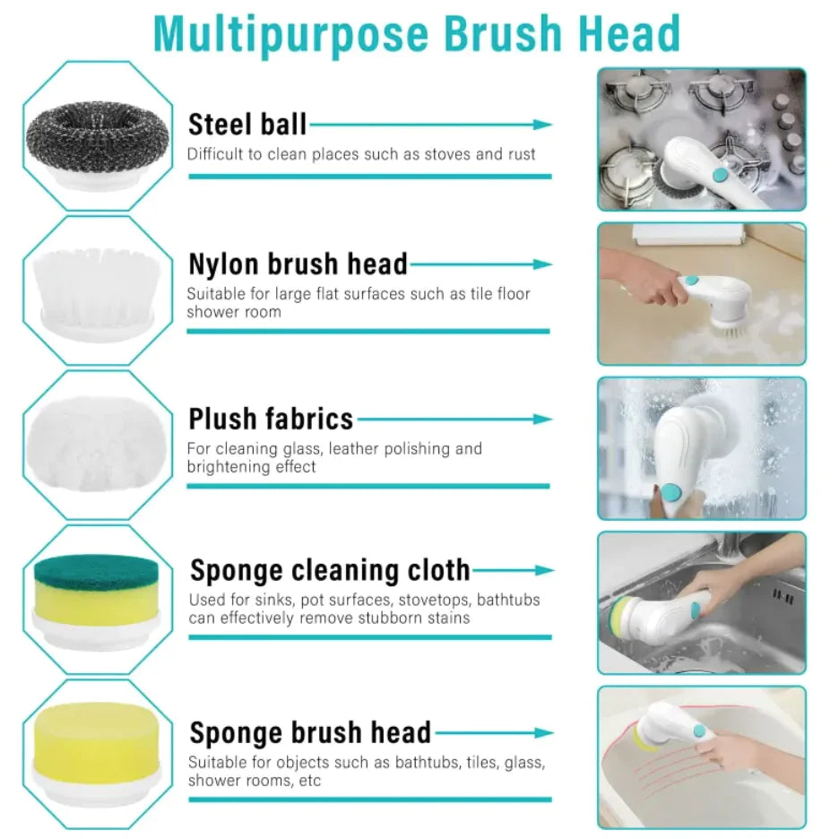 Electric Handheld Scrubber with 5 Brush Heads